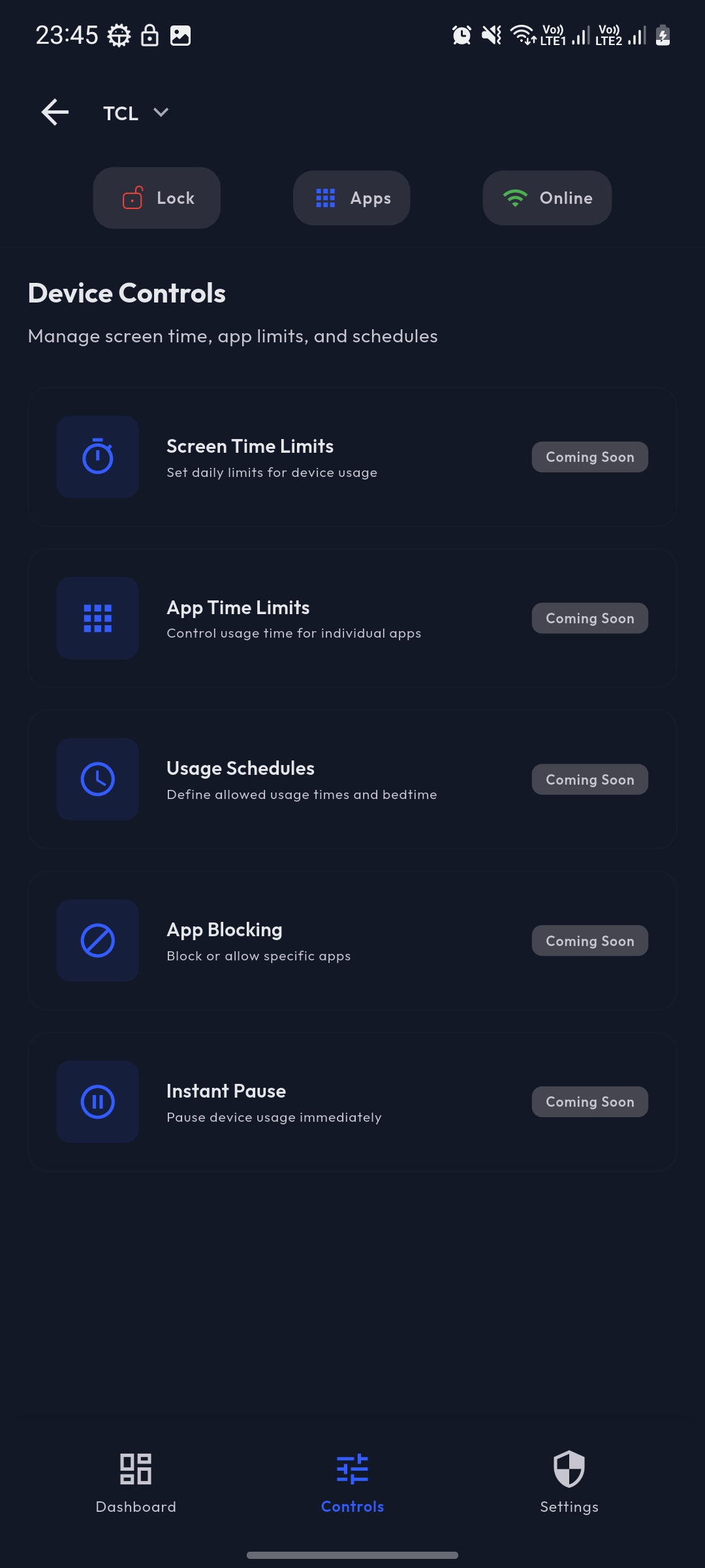 Controlled App screen time limits